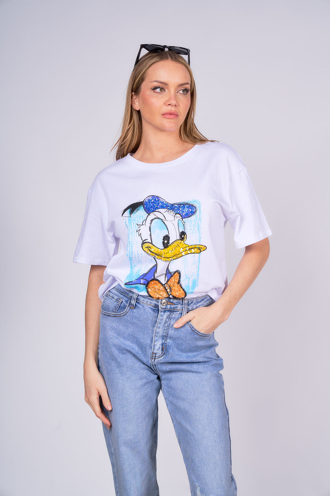 Oversize Rhinestone Duck Detail T-Shirt