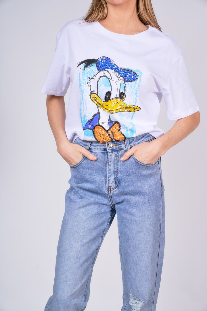 Oversize Rhinestone Duck Detail T-Shirt
