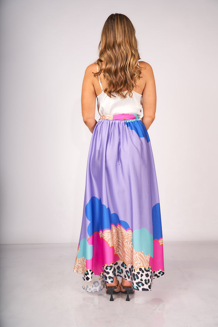 Printed Flowy Satin Skirt