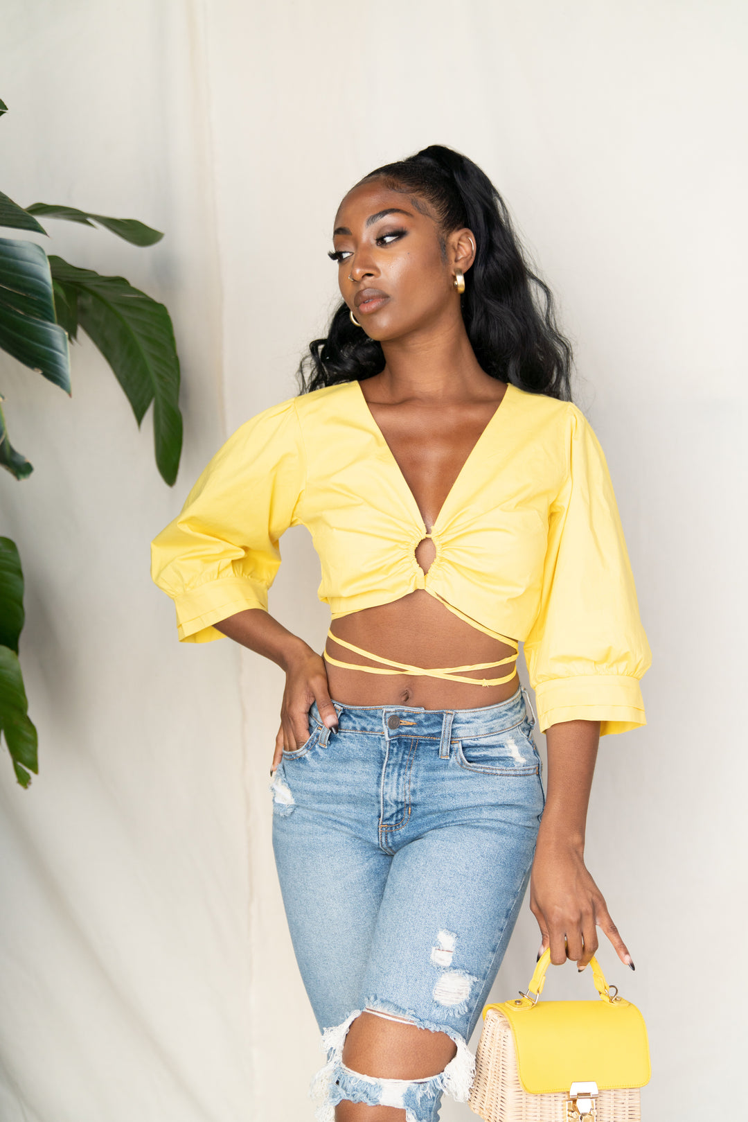 Puff Sleeves Crop Poplin Shirt