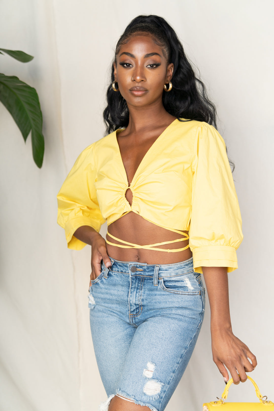 Puff Sleeves Crop Poplin Shirt
