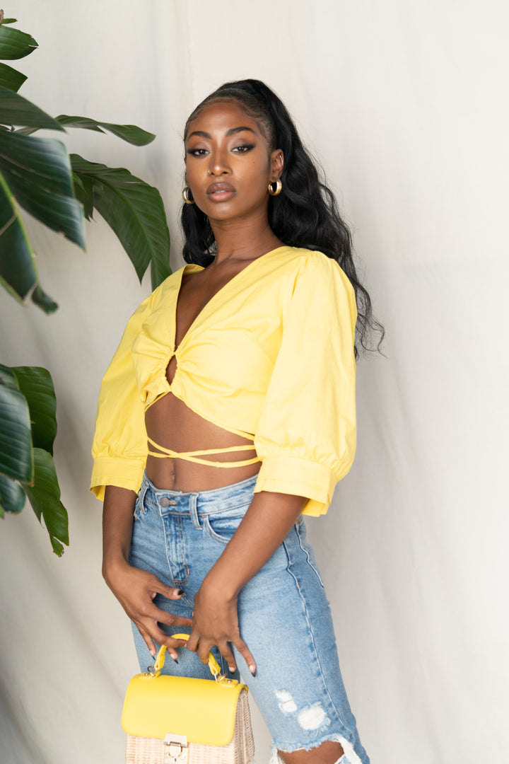 Puff Sleeves Crop Poplin Shirt