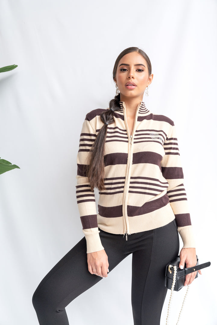 Plaid Pattern Front Zipper Sweater