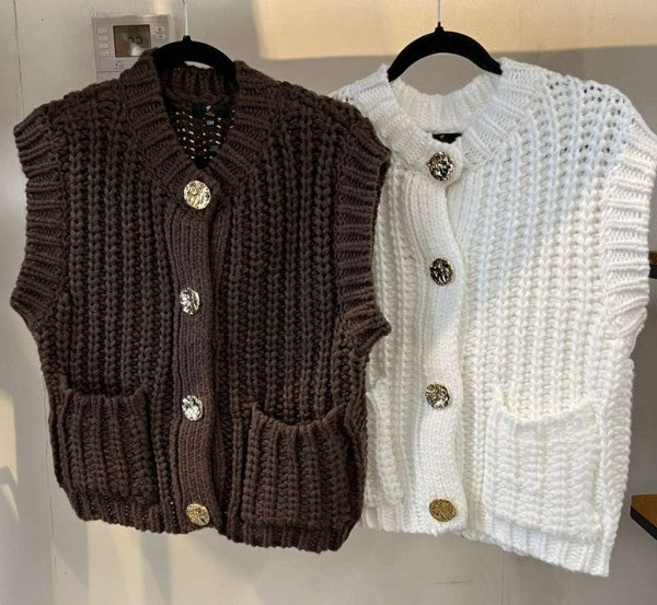 Knitted Front Pockets Vest