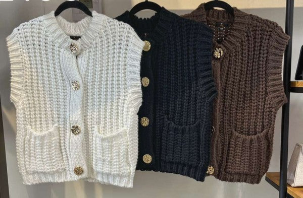 Knitted Front Pockets Vest
