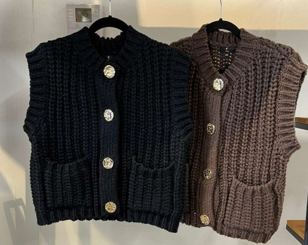Knitted Front Pockets Vest