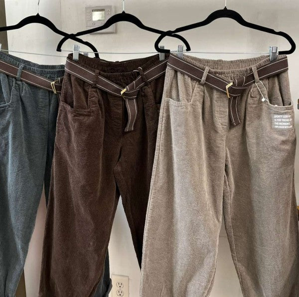Belted Corduroy Pants