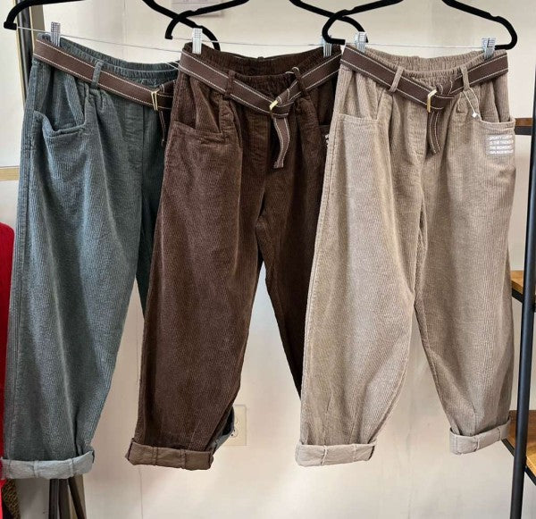 Belted Corduroy Pants