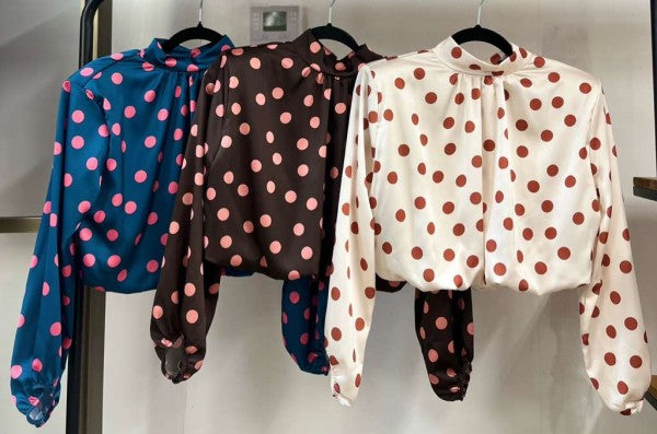 Polka Dots Satin Mock neckline