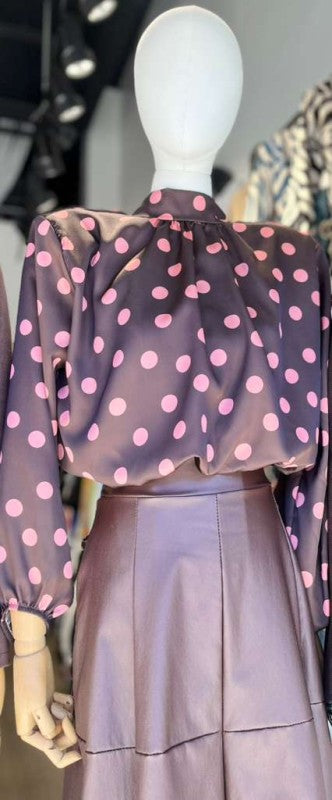 Polka Dots Satin Mock neckline