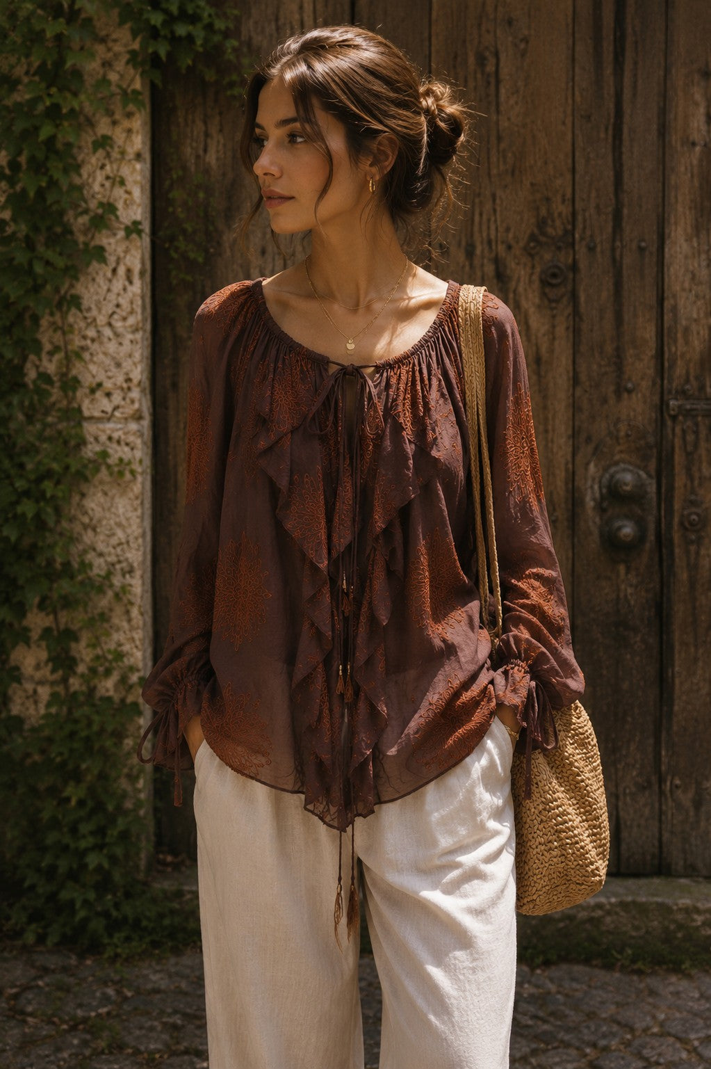 Embroidered Ruffle Blouse