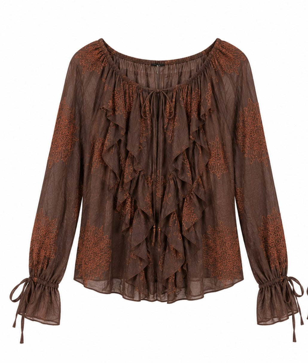Embroidered Ruffle Blouse