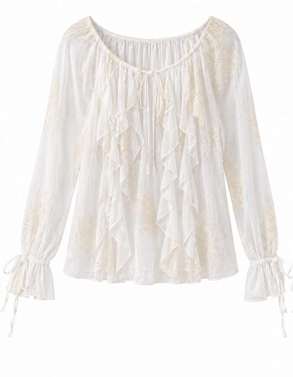 Embroidered Ruffle Blouse