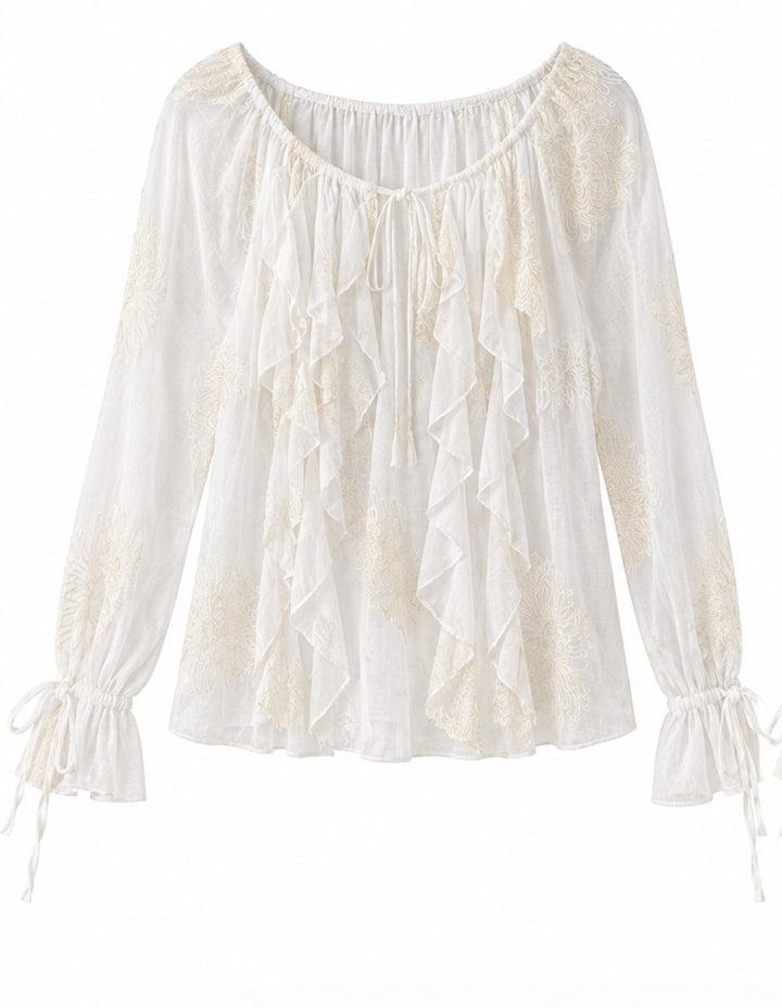 Embroidered Ruffle Blouse