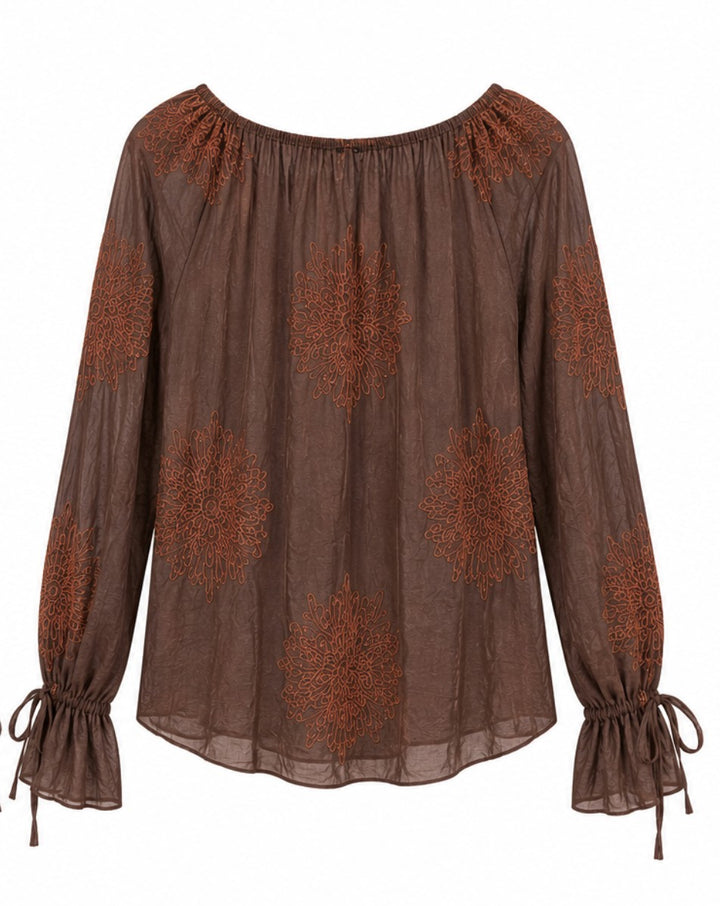 Embroidered Ruffle Blouse