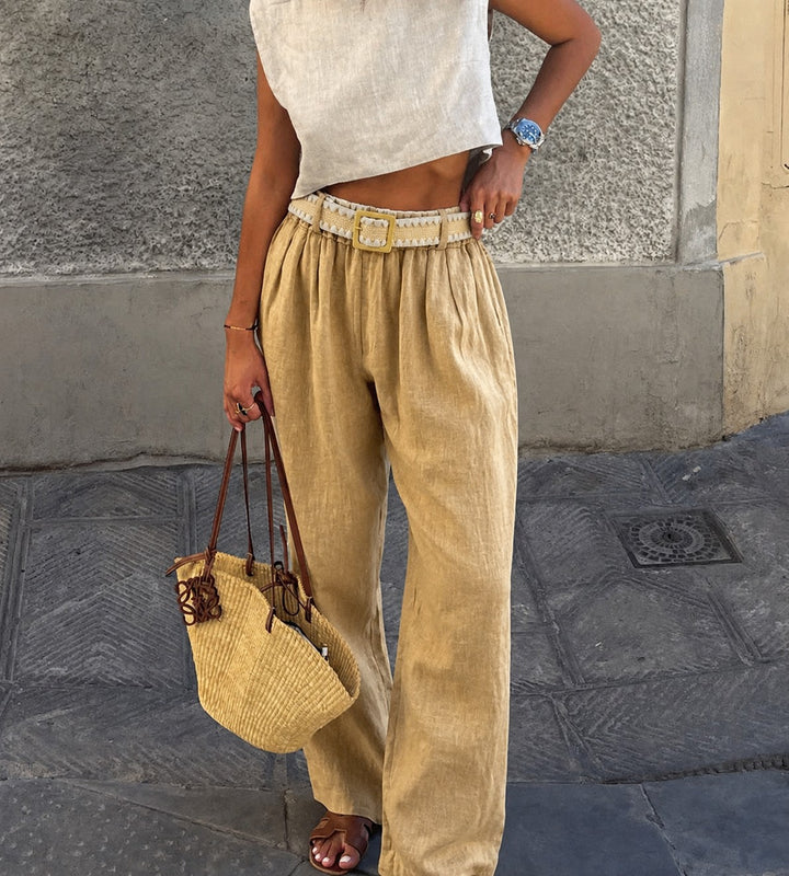Relaxed Linen Wide-Leg Pants