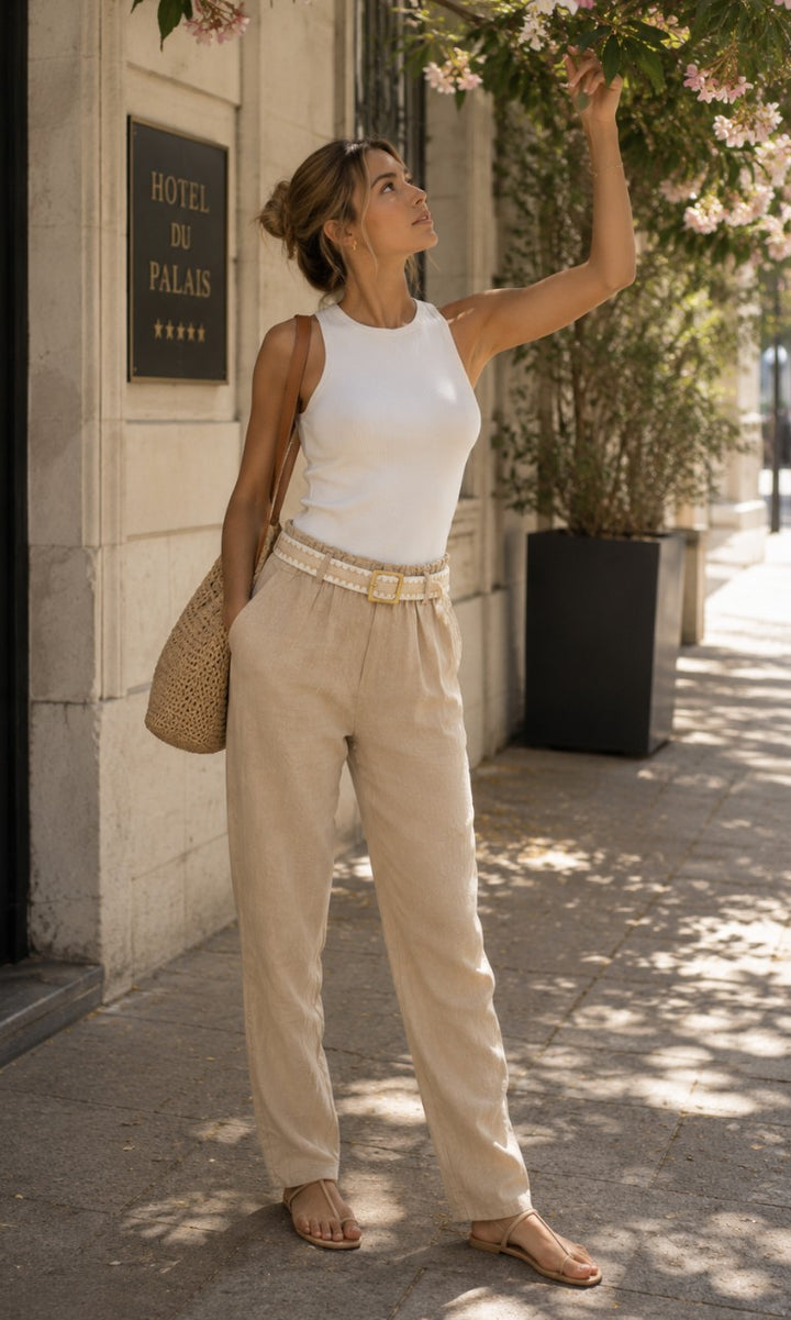 Relaxed Linen Wide-Leg Pants