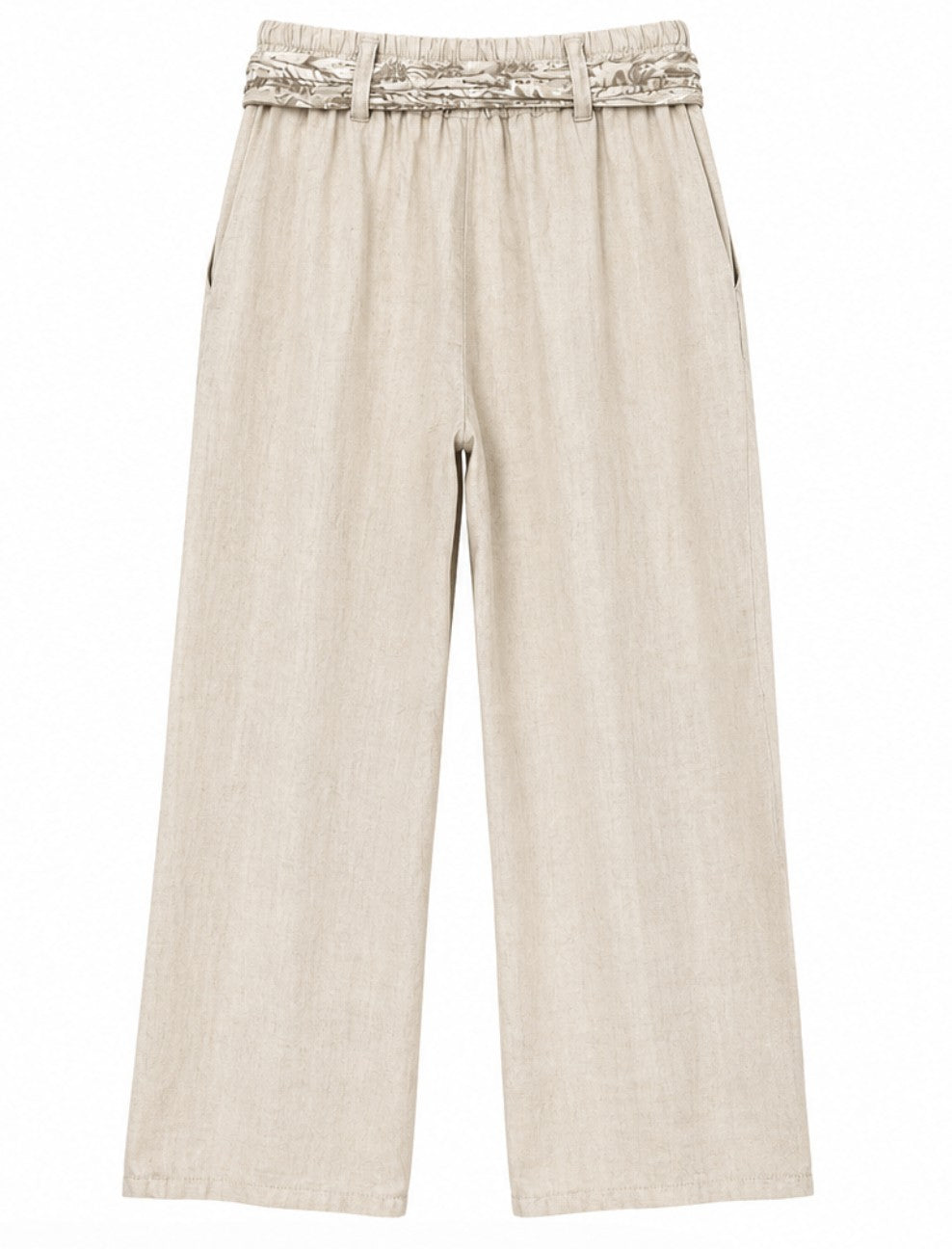 Printed Scarf Belt Palazzo Linen Pants