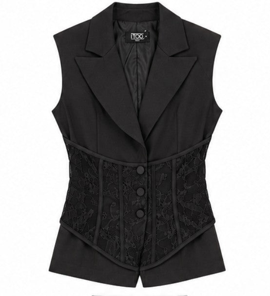 Lace Corset Vest & Wide-Leg Trouser Suit
