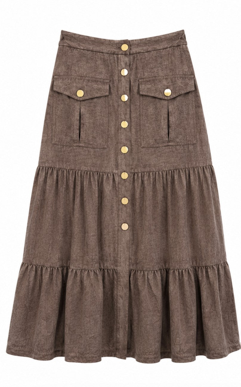 Button-Front Maxi Skirt