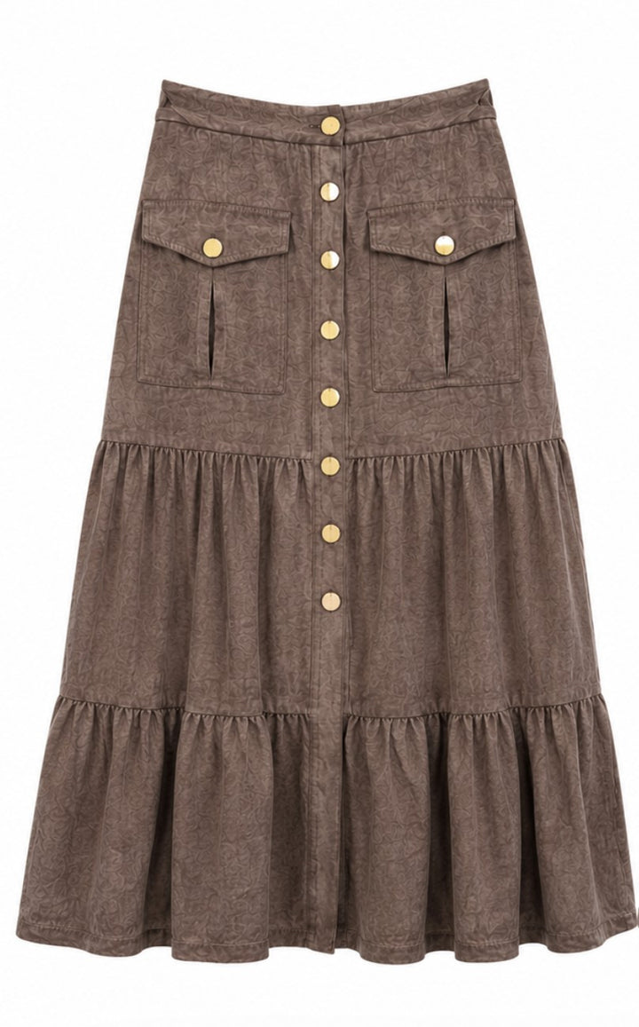Button-Front Maxi Skirt