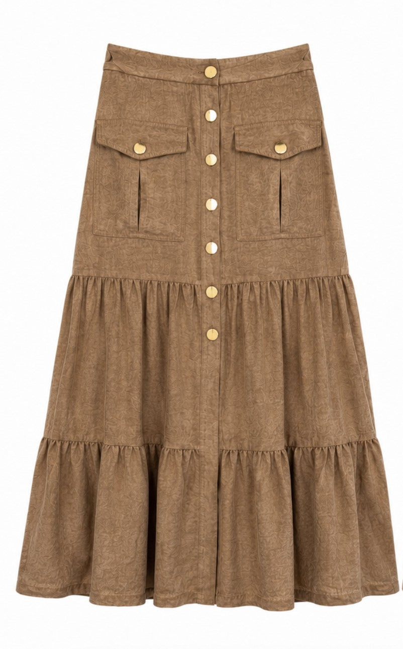 Button-Front Maxi Skirt