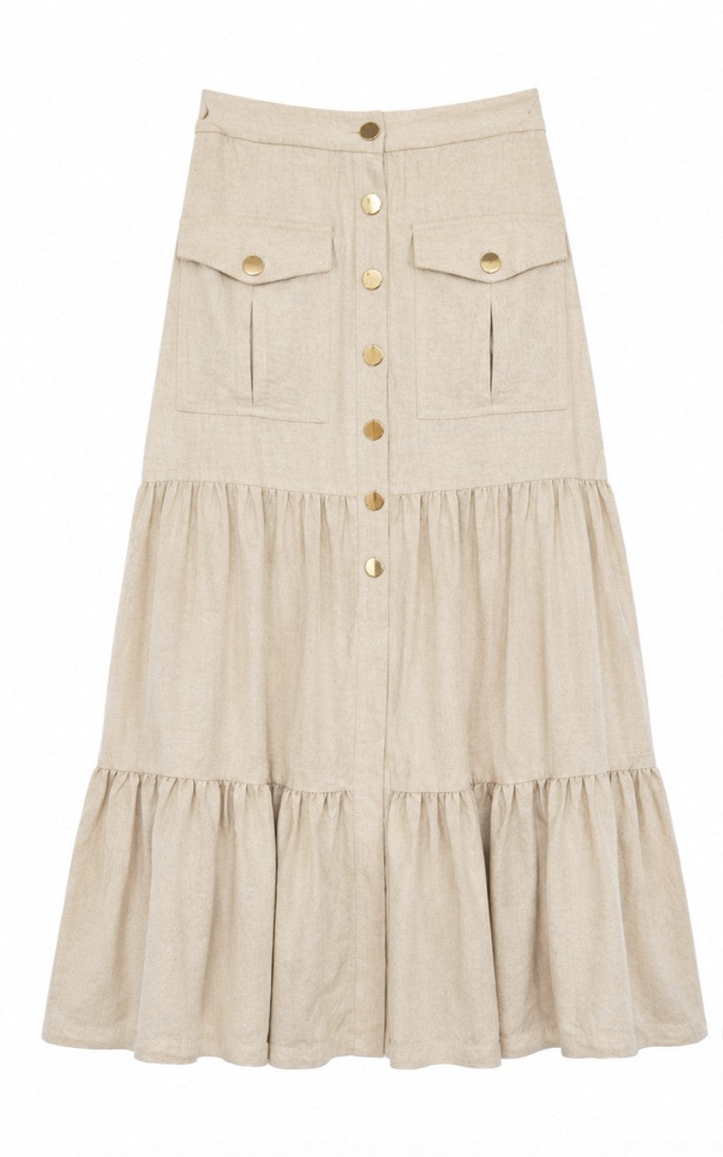 Button-Front Maxi Skirt