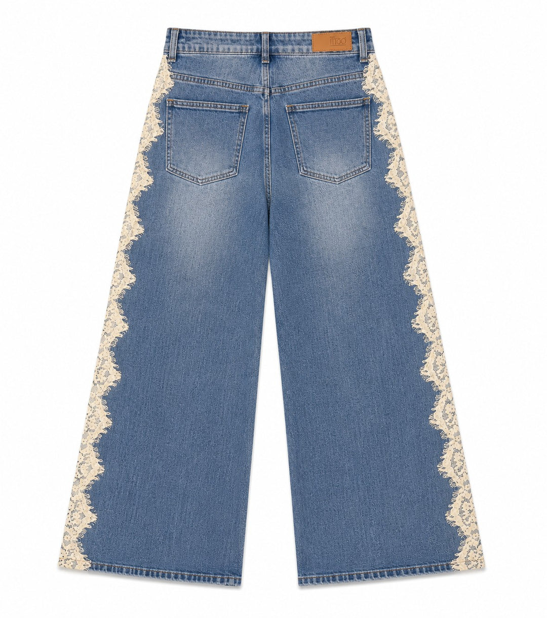 Lace Trim Wide Leg Jeans