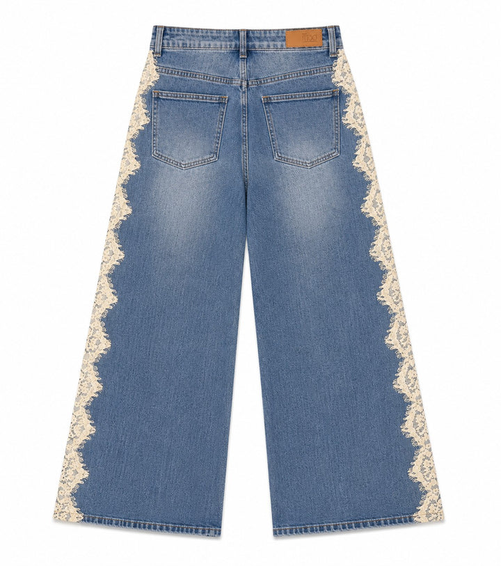 Lace Trim Wide Leg Jeans