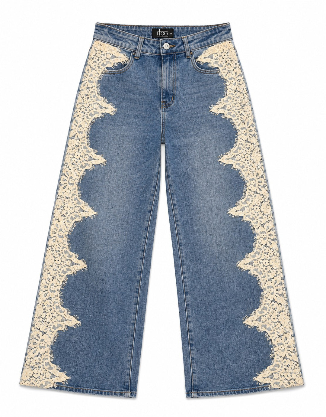 Lace Trim Wide Leg Jeans