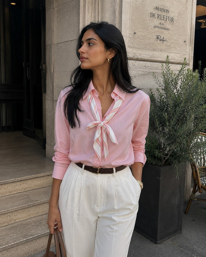 Scarf Collar Button-Up Shirt