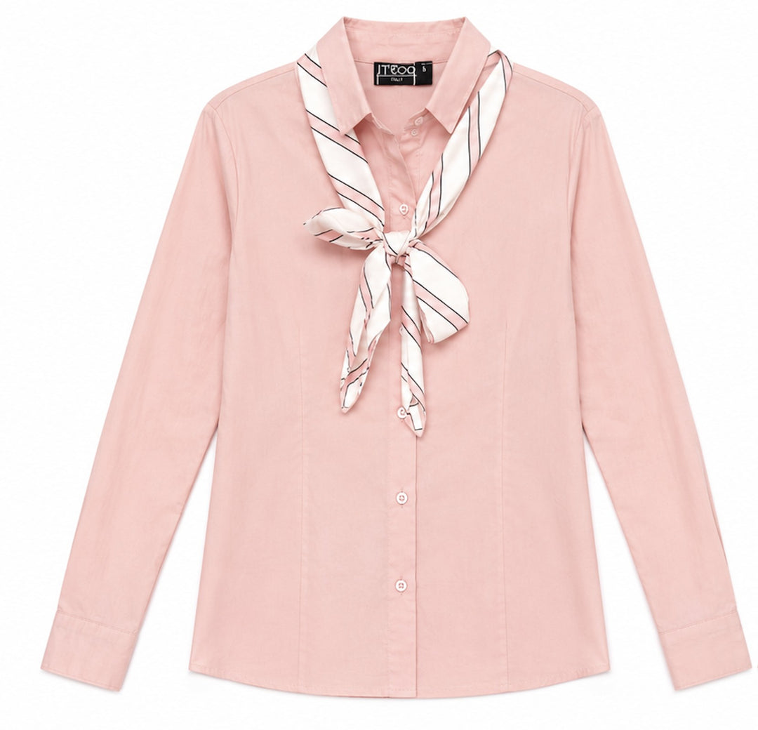 Scarf Collar Button-Up Shirt