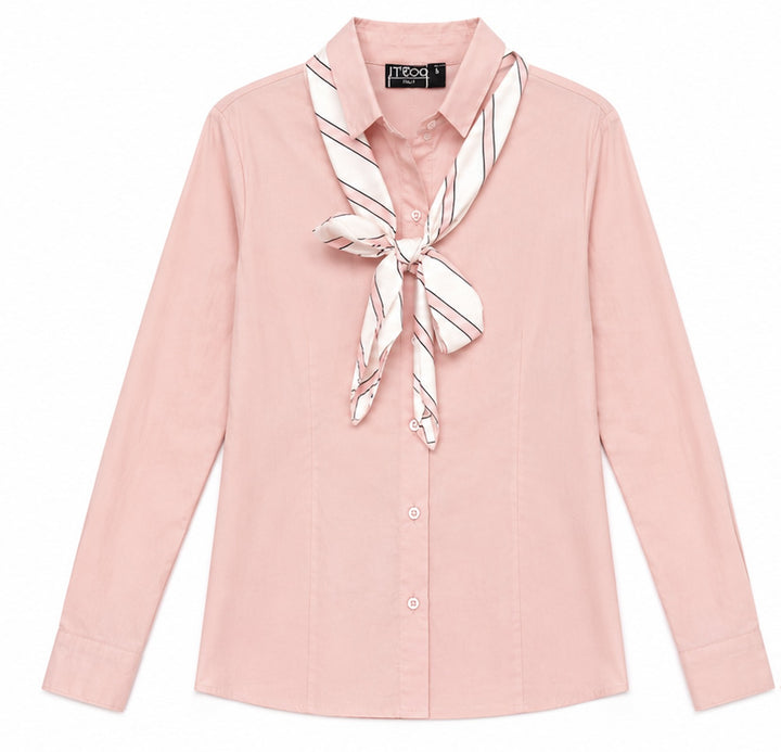 Scarf Collar Button-Up Shirt