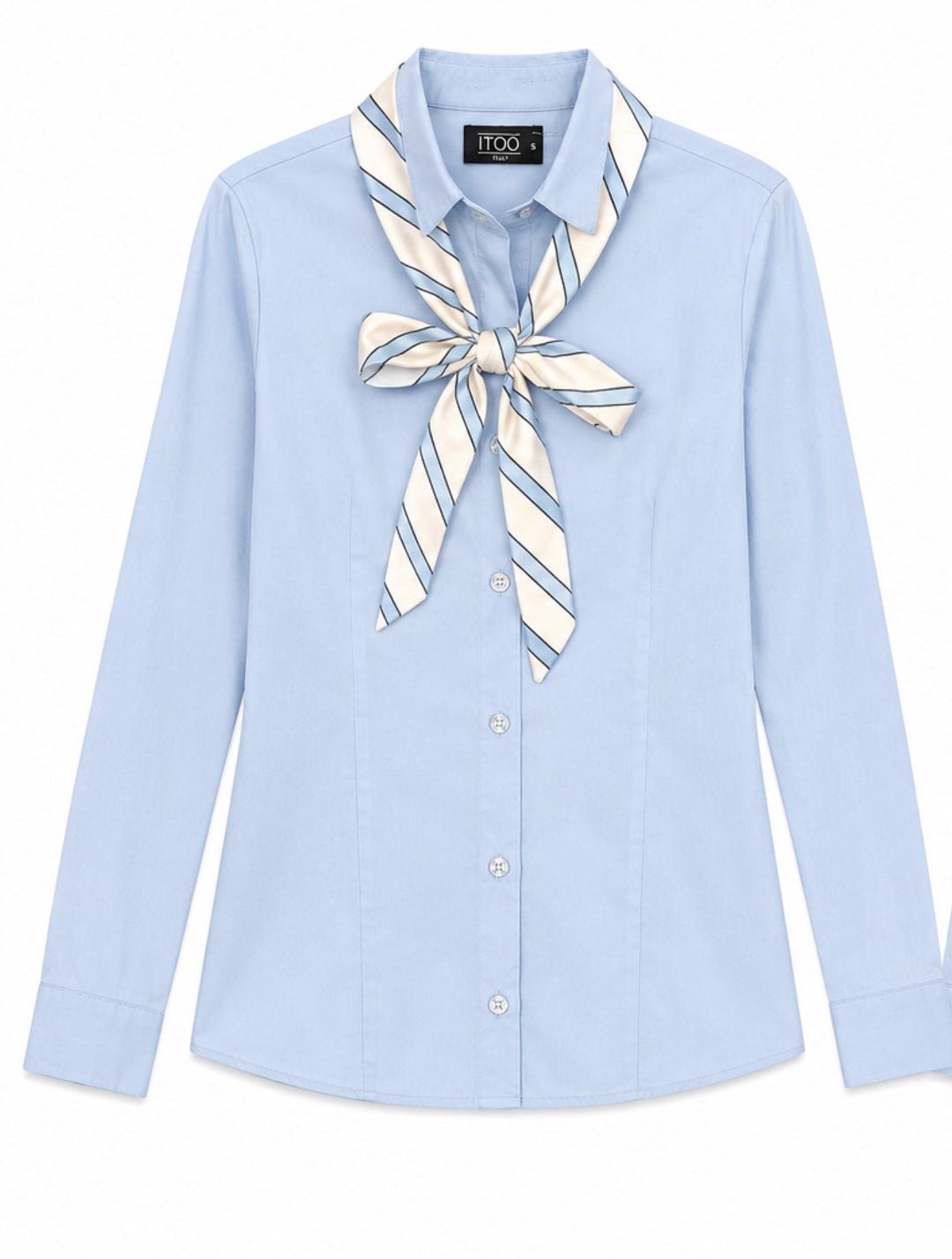 Scarf Collar Button-Up Shirt