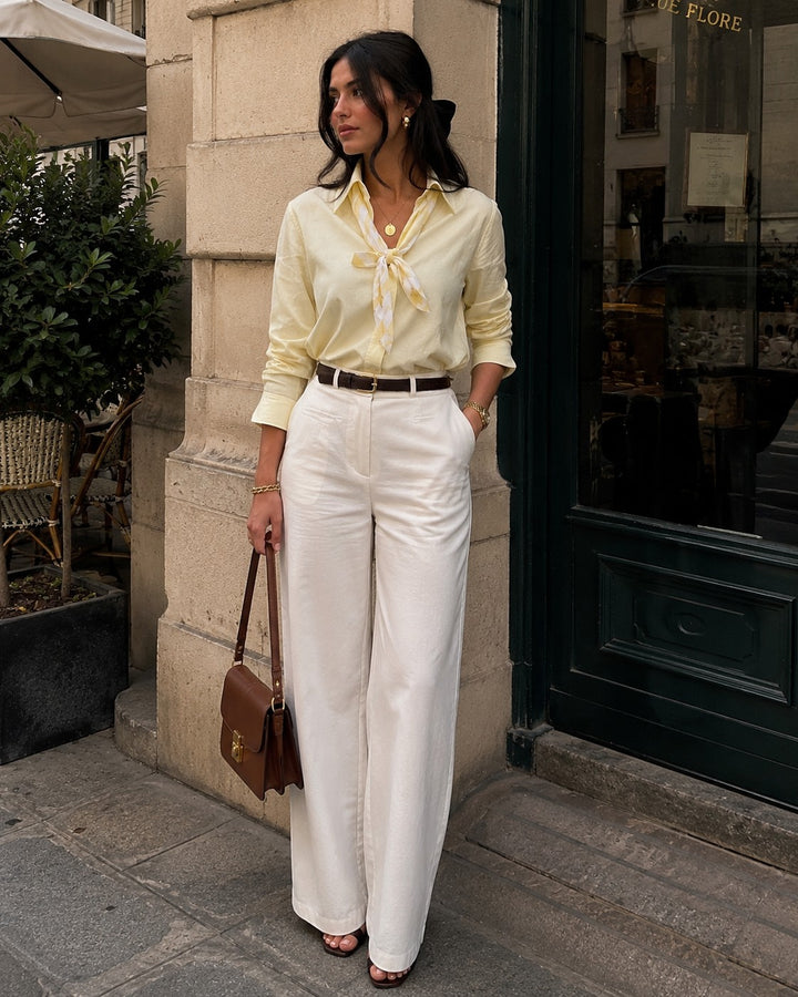 Scarf Collar Button-Up Shirt