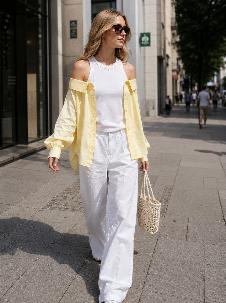 Off-Shoulder Oversized Cotton Shirt