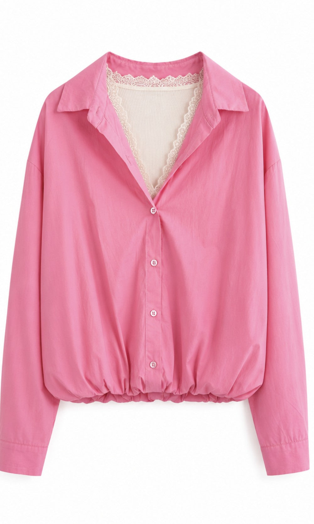 Layered Lace Trim Bubble Hem Shirt