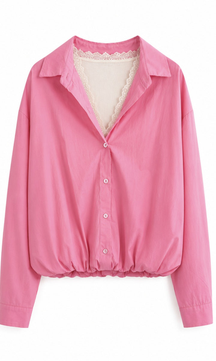 Layered Lace Trim Bubble Hem Shirt