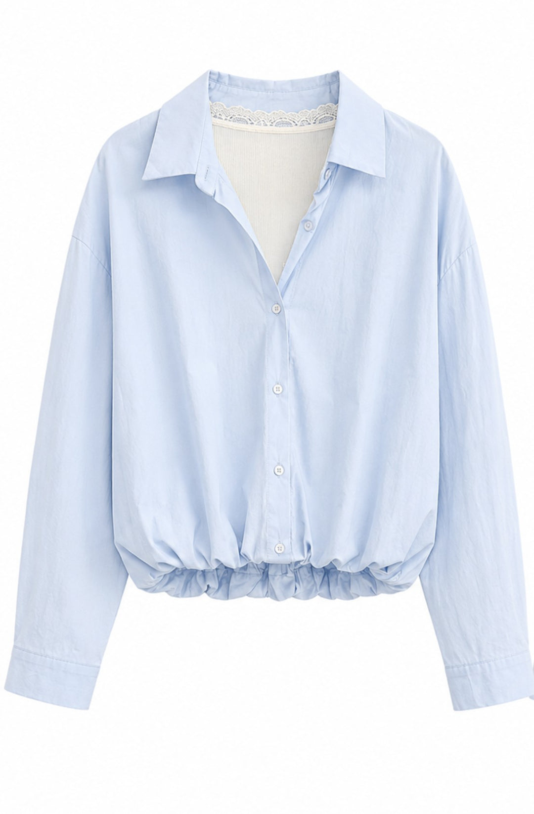 Layered Lace Trim Bubble Hem Shirt