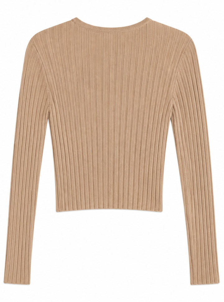 Ribbed Wrap Front Chain Detail Top