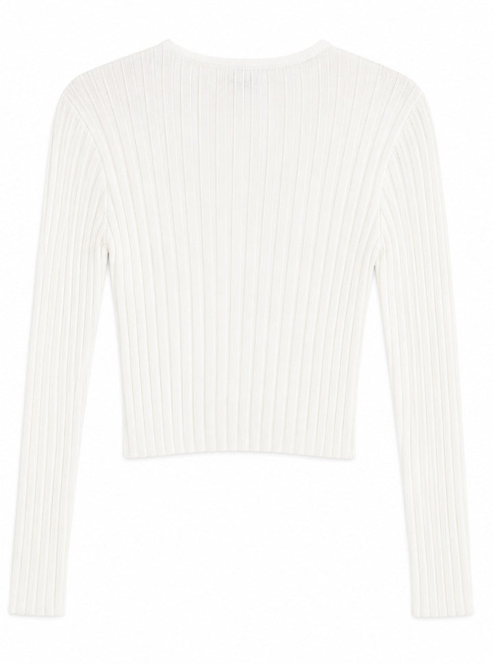 Ribbed Wrap Front Chain Detail Top