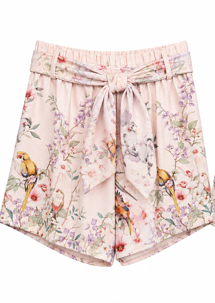Satin Bird Print Shorts