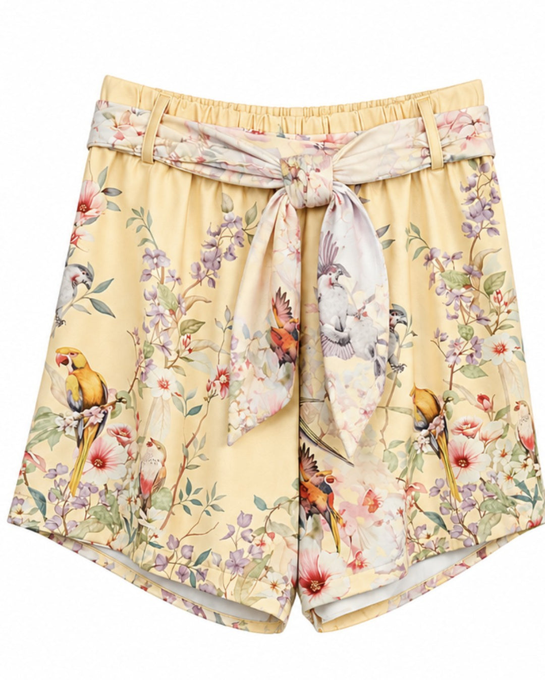 Satin Bird Print Shorts