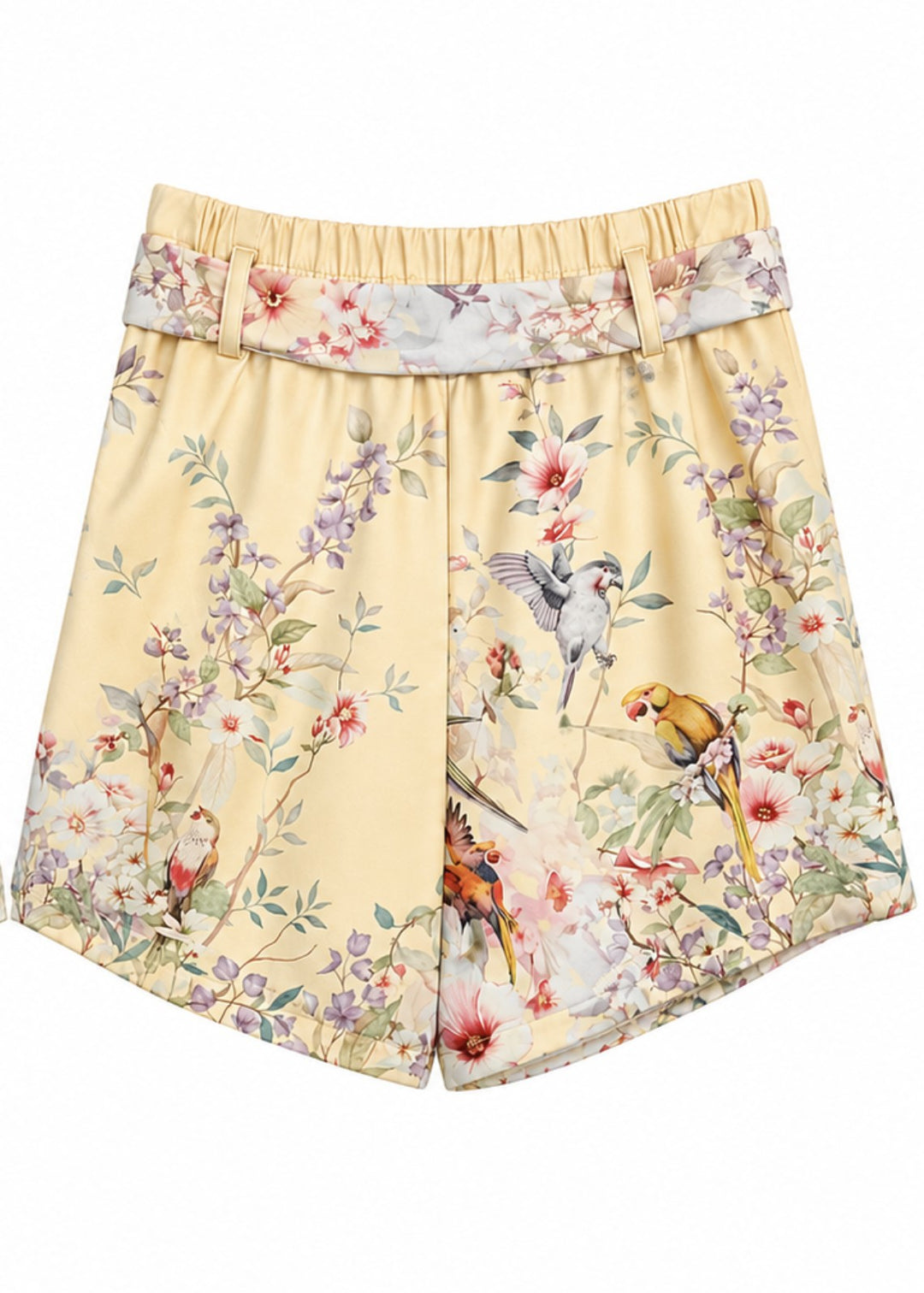 Satin Bird Print Shorts