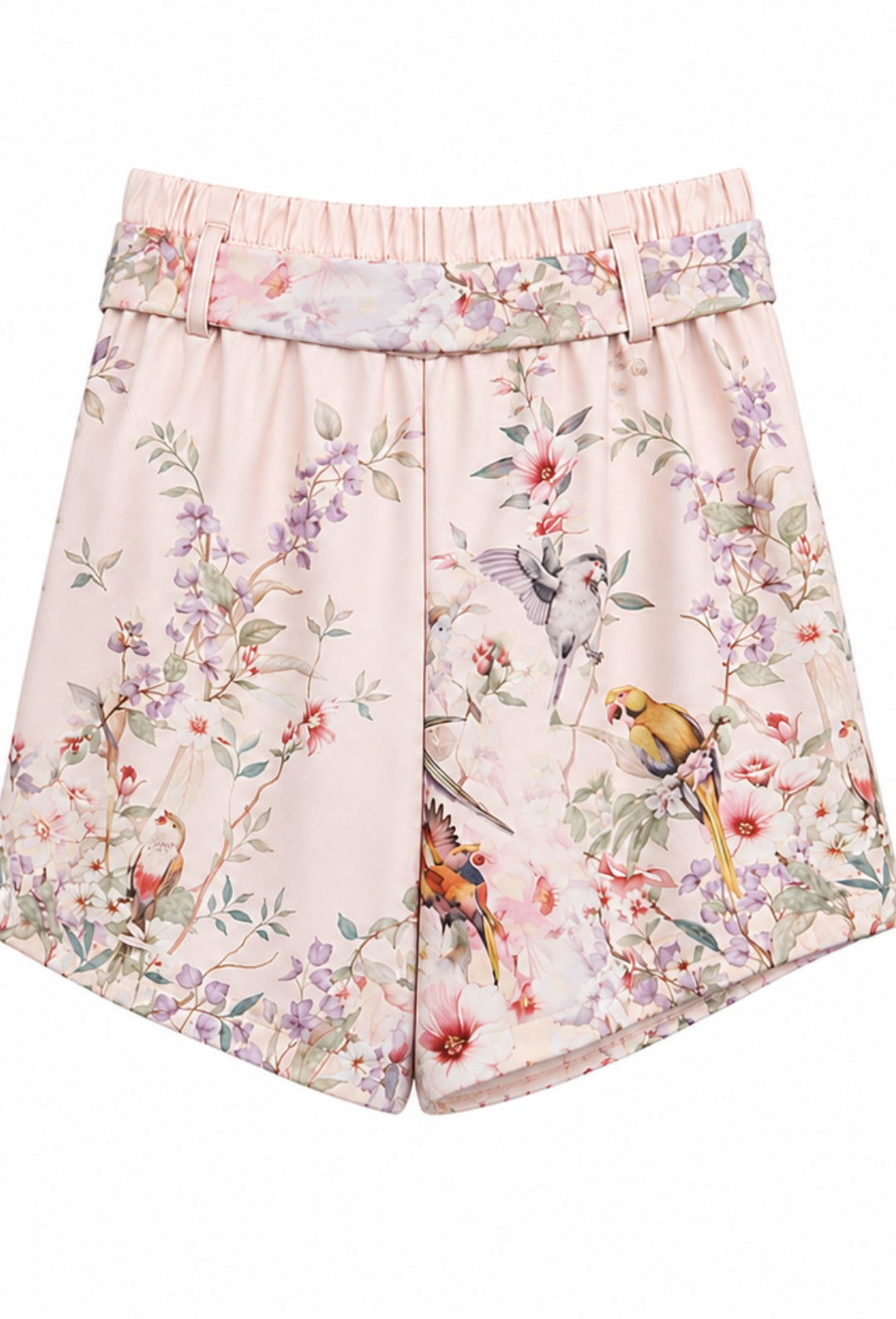 Satin Bird Print Shorts