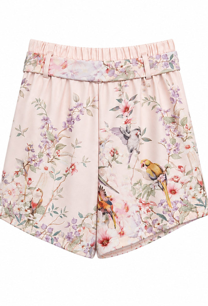 Satin Bird Print Shorts
