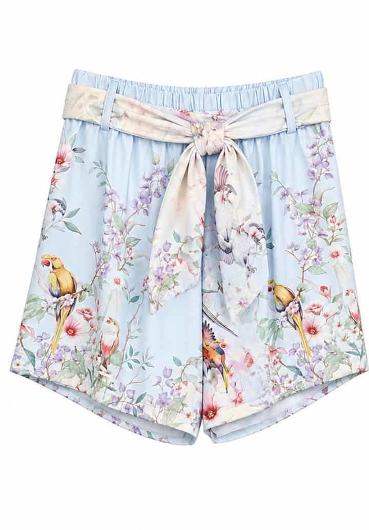 Satin Bird Print Shorts