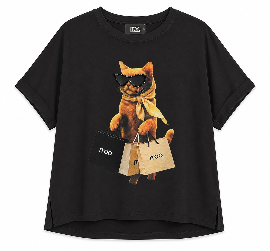 Shopping Cat Graphic T-Shirt