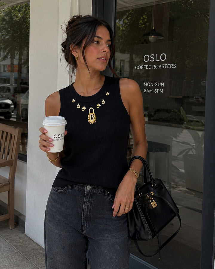 Charm Embellished Knit Tank