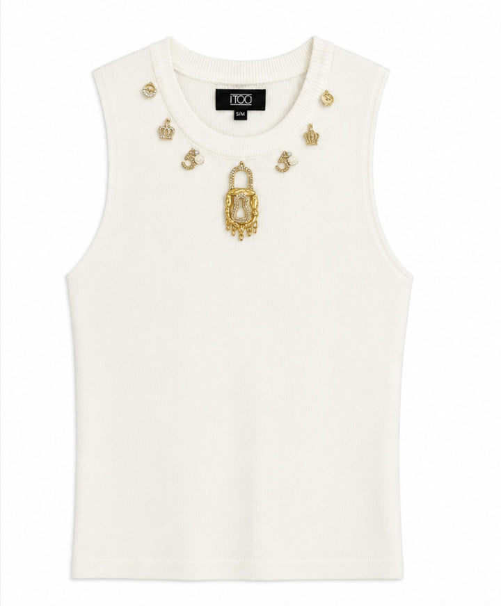 Charm Embellished Knit Tank